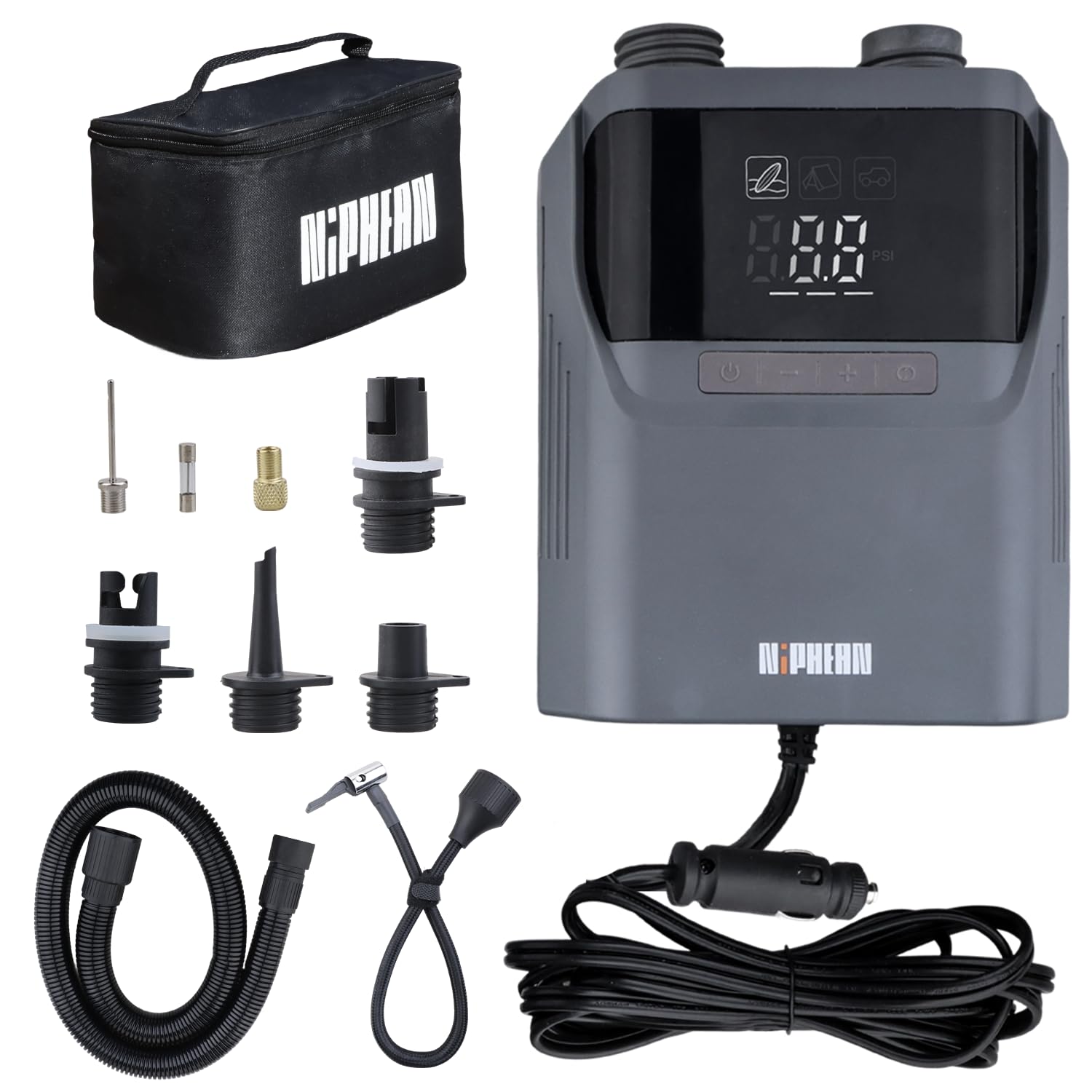 Photo 1 of Niphean Paddle Board Pump with (Extra-Long) 118'' Charging Cable, 50 PSI Tire Inflator with Storage Bag, SUP Pump for Inflatables &Deflation, Air Inflator for Car Tires, SUP, Balloon, Mattress