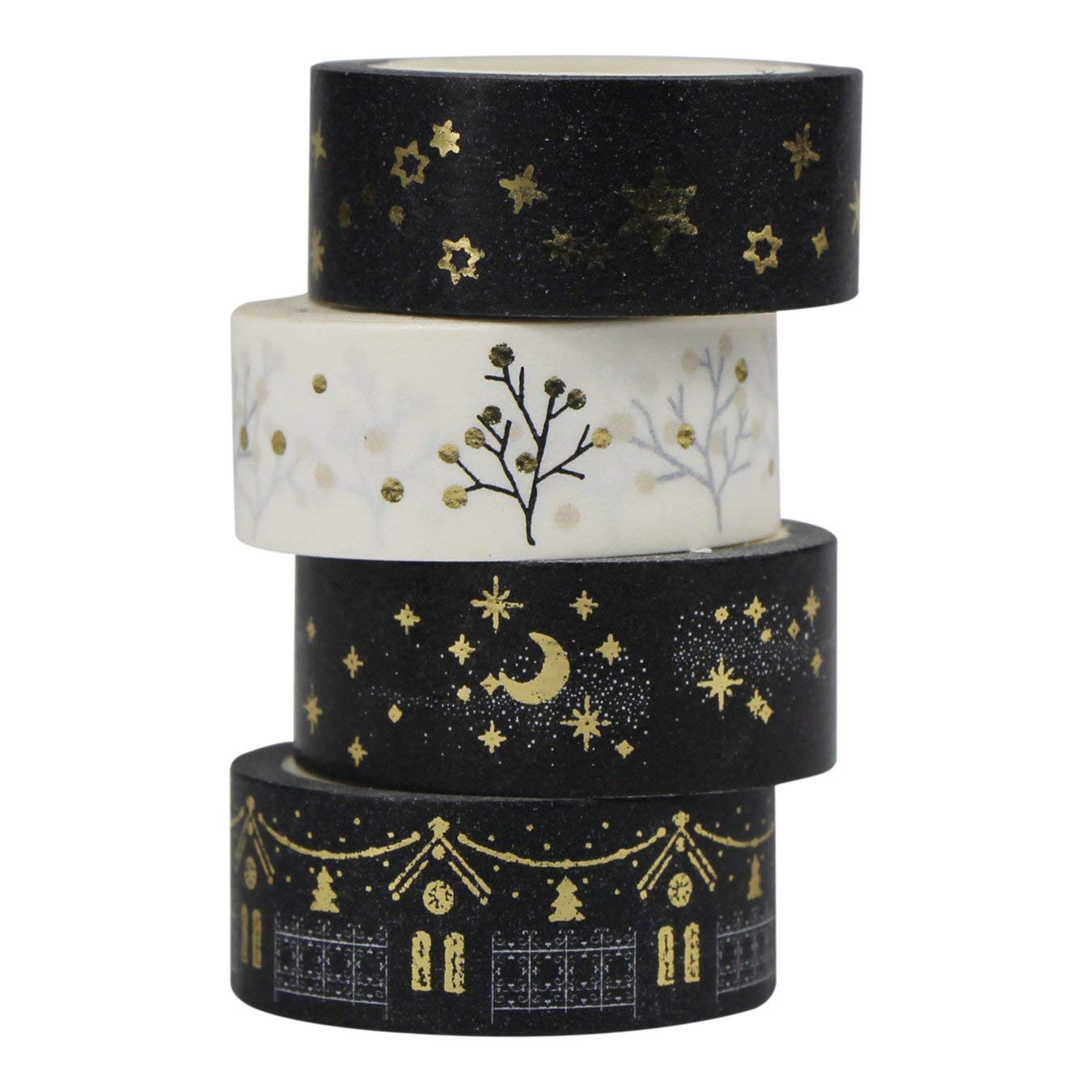 Aufodara Washi tape, Christmas decorative tapes, set of 4 golden