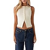 LYSINK Women’s Button Down Tank Tops Ribbed Sleeveless Summer Vest Button Up Open Front Slim Fit Cropped Going Out Tops
