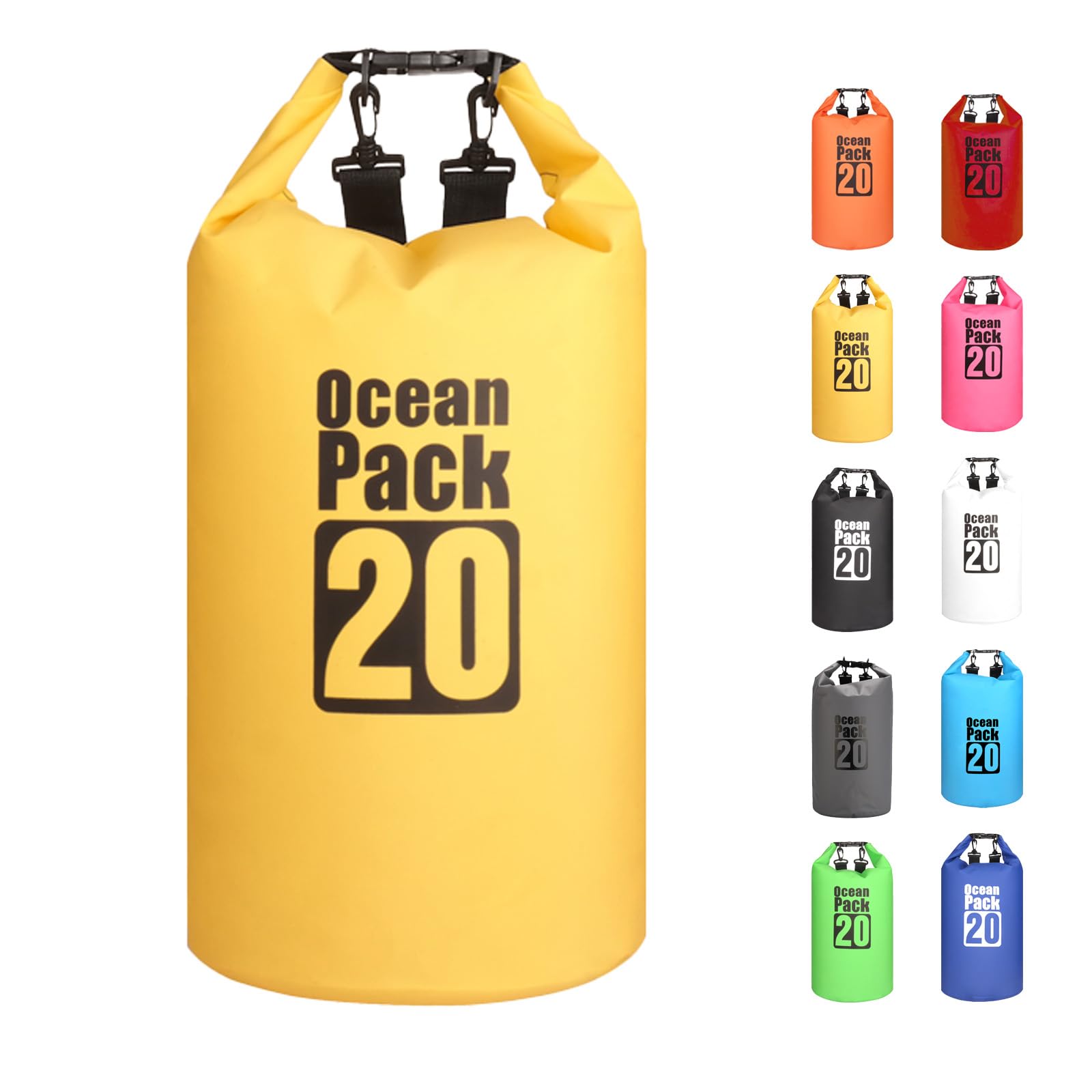 MORAINJAY 20L Yellow Dry Bag,Waterproof Bag with Double Adjustable Shoulder Strap,Large Capacity Dry Sack 2L 5L 10L 15L 20L 30L for Outdoor Camping,Rafting,Swimming,Boating,Surfing