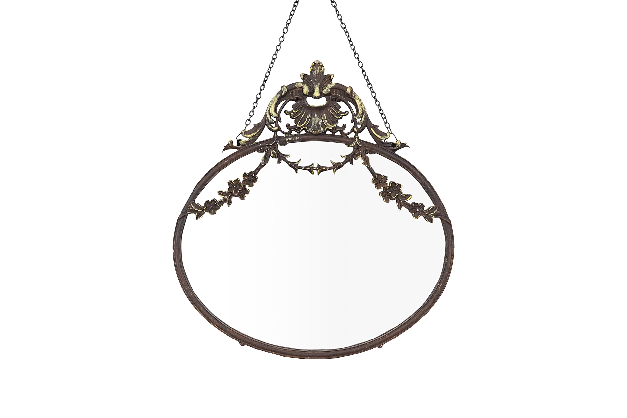 Creative Co-op Antique Inspired Hanging Oval Mirror with Pewter Frame — image 1