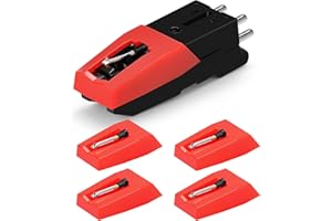 RSHEXJI 1 Cartridge with 4 Record Player Needles Replacement – Diamond Stylus for Crosley, ION, Victrola, LP Vinyl Player – Easy Install Turntable Parts Kit