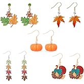 5 Pairs Thanksgiving Earrings for Women Fall Autumn Earrings Turkey Pumkin Red Maple Leaf Dangle Earrings Jewelry