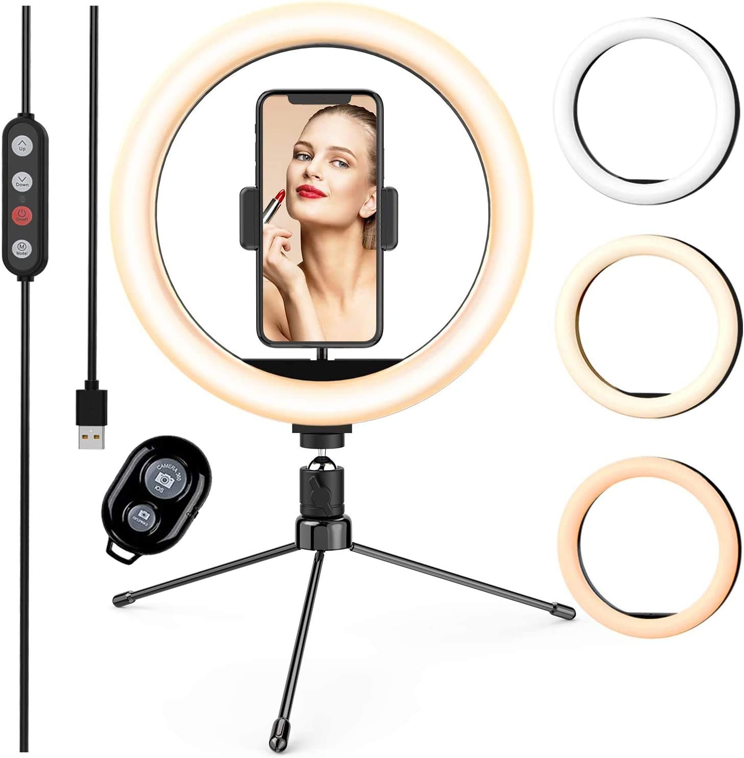 10-inch Led Ring Light with Tripod Stand & 2 Phone Holder,LETSCOM Dimmable Desk Selfie Ringlight for Makeup YouTube Video Live Streaming Photography,3 Light Modes & 10 Brightness Levels