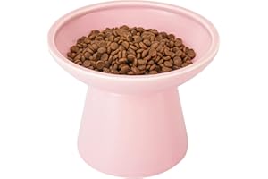 CEEFU Extra Wide Elevated Cat Bowls - Ceramic Cat Food Bowl 6.2" Raised Cat Food Bowls Elevated Shallow Cat Food Dish, Whisker Fatigue, Lead & Cadmium Free, 5" Good Height for Cat Feeding - Pink