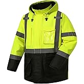 SKSAFETY Hi Vis Reflective Jacket - Waterproof Parka Men, High Visibility Class 3 Mens Safety Work Construction Jacket