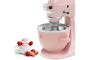 NEWSETS Ice Cream Maker Attachment for KitchenAid Stand Mixer, Ice Cream Bowl Fit for 4.5QT/ 5QT/ 6QT KitchenAid Stand Mixer, 2 Quart Sorbet Gelato Maker, Light Pink