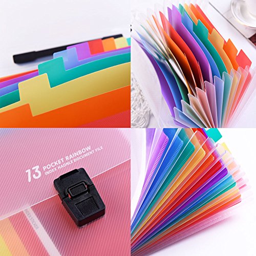 Plastic Expanding Accordion Folders, Letter Size Portable Document Holder, A4 File Organizer, 13