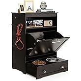 HAPPAWS Dog Food Cabinet Feeding Station with 2 Raised Bowls, Pull Out Elevated Dog Bowl, Storage, 3 Hangers, Pet Feeder Toy 