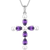 YL Cross Necklace 925 Sterling Silver Freshwater Pearls Pendant Birthstone Religious Jewelry for Women