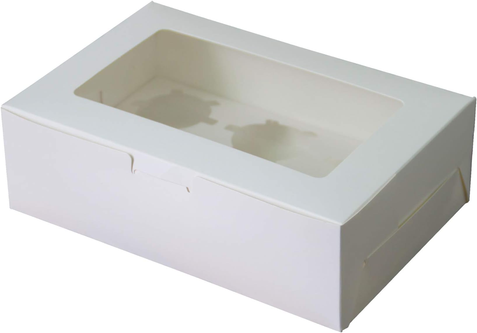 Diamond Bakery Boxes (Pack of 20) for 6 Cupcakes with Display Window White Paper with Insert and Window
