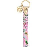 Lilly Pulitzer Durable Leatherette Strap Key Chain, Cute Wristlet Keychain Accessory with Metal Ring