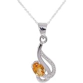 Gemkora Natural Citrine Gemstone Brilliant Oval Dainty Pendant Necklace, Zodiac, November Birthstone, Healing Crystals Women Jewelry in 925 Sterling Silver Chain 18 inch