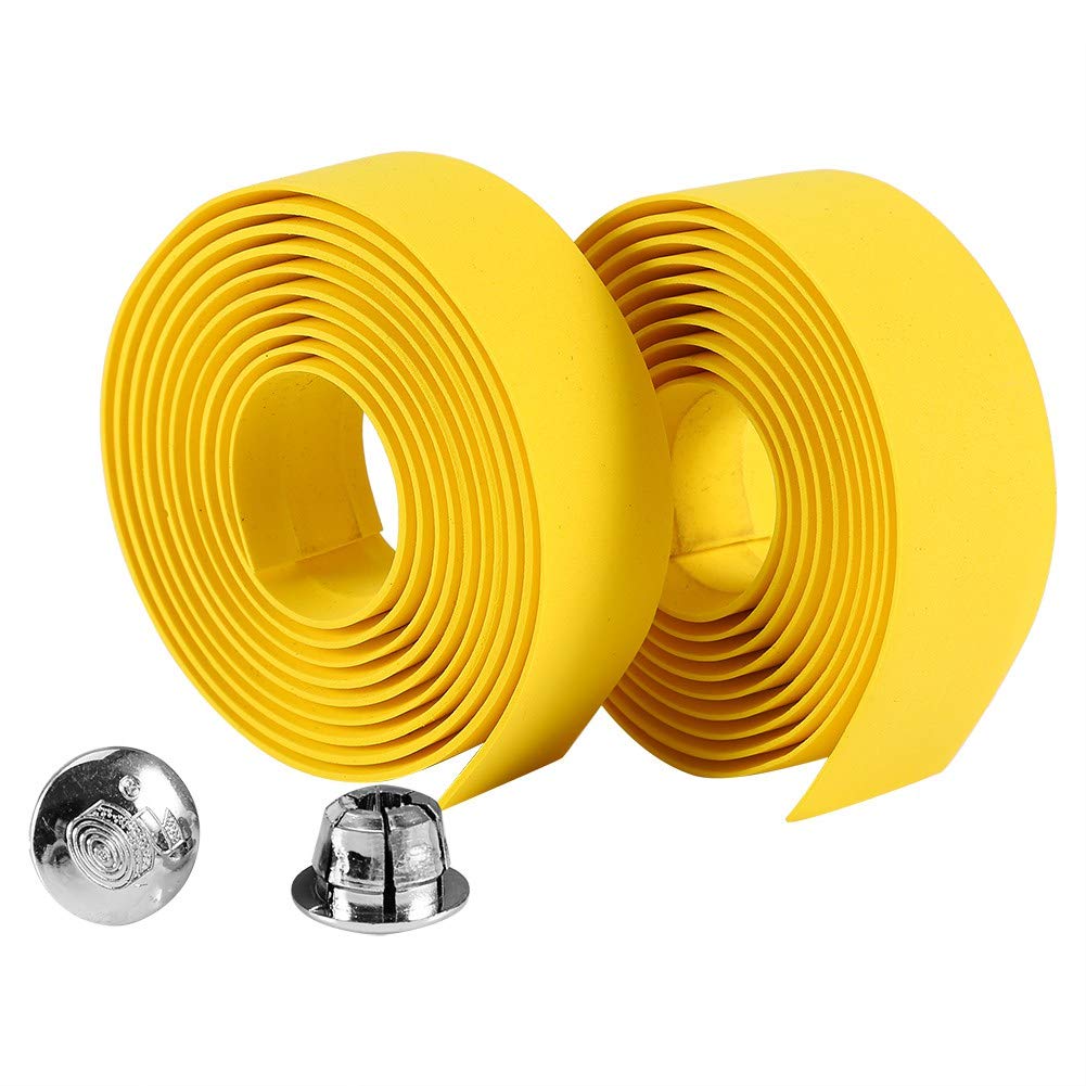 VGEBY1 2Pcs Bicycle Handlebar Tape, Rubber Foam Road Bike Handle Bar Wrap Cycling Handle Tape with 2 Bar Plugs(Yellow)