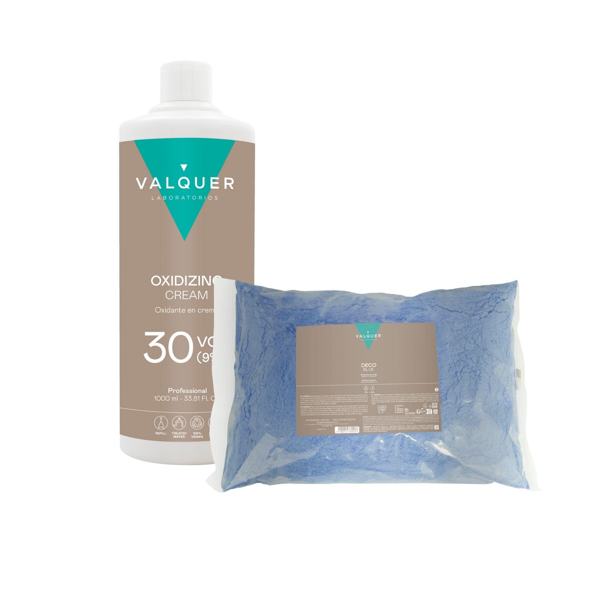 Valquer Professional Pack Oxygenated Stabilized Cream: 30 Volumes (9%) 1000ml + Bleaching Powder 500 Gr - 1500 G (2 Units)