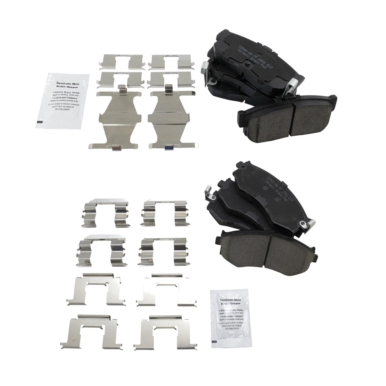 TRQ Front and Rear Brake Pad Set Ceramic Hardware Compatible with 1991-1996 Infiniti G20 2000-2001 Nissan Sentra Image