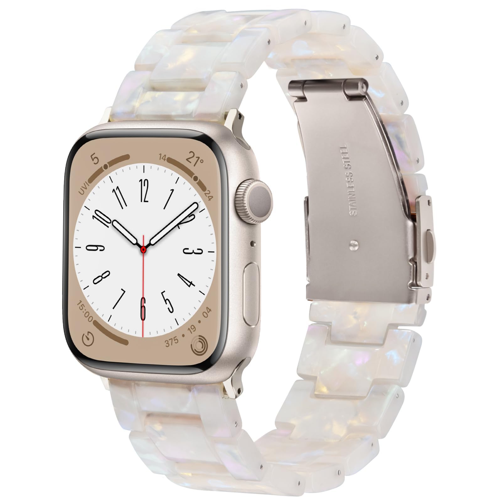 VISOOM Resin Strap Compatible with Apple Watch Straps 42mm/44mm/45mm/46mm Women Men, Lightweight Elegant Watch Band with Metal Buckle for iWatch SE 11 10 9 8 7 6 5 4 3 2 1- White-Starlight