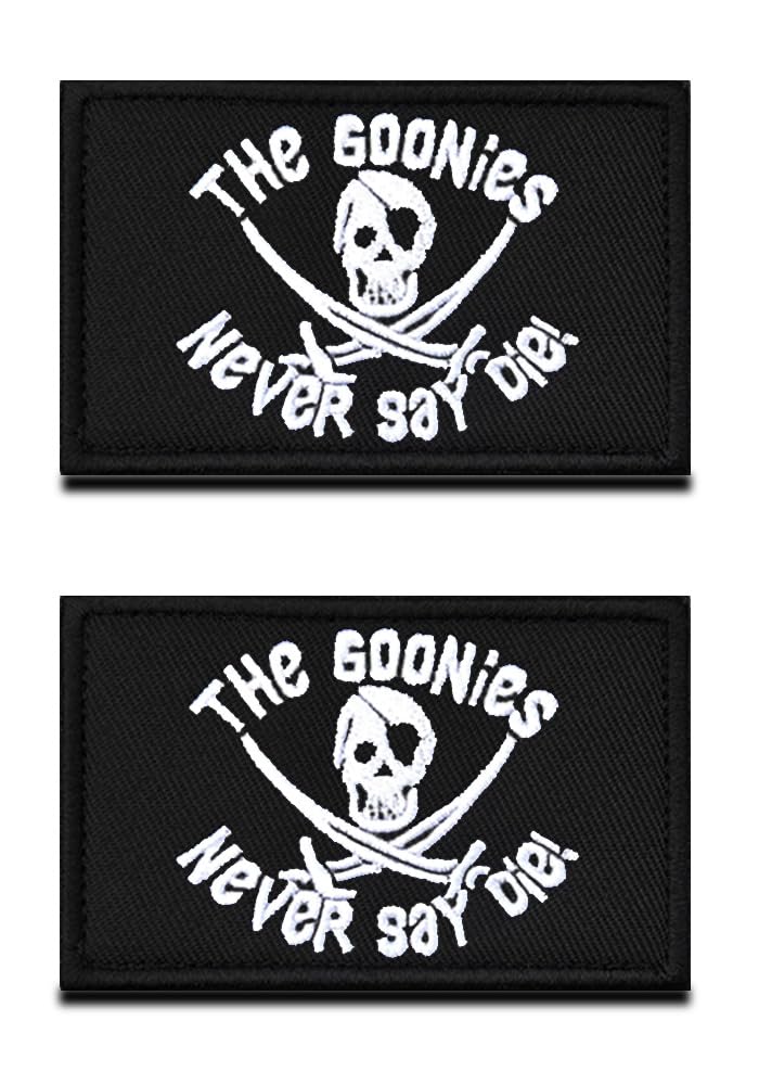 2 Pieces Never Say Die Funny Pirate Skull Patch Military Embroidered Applique Hook & Loop Pirate Emblem Patch for Attach to Clothes Jackets Jean Hat Vest Dogs Harness — image 1