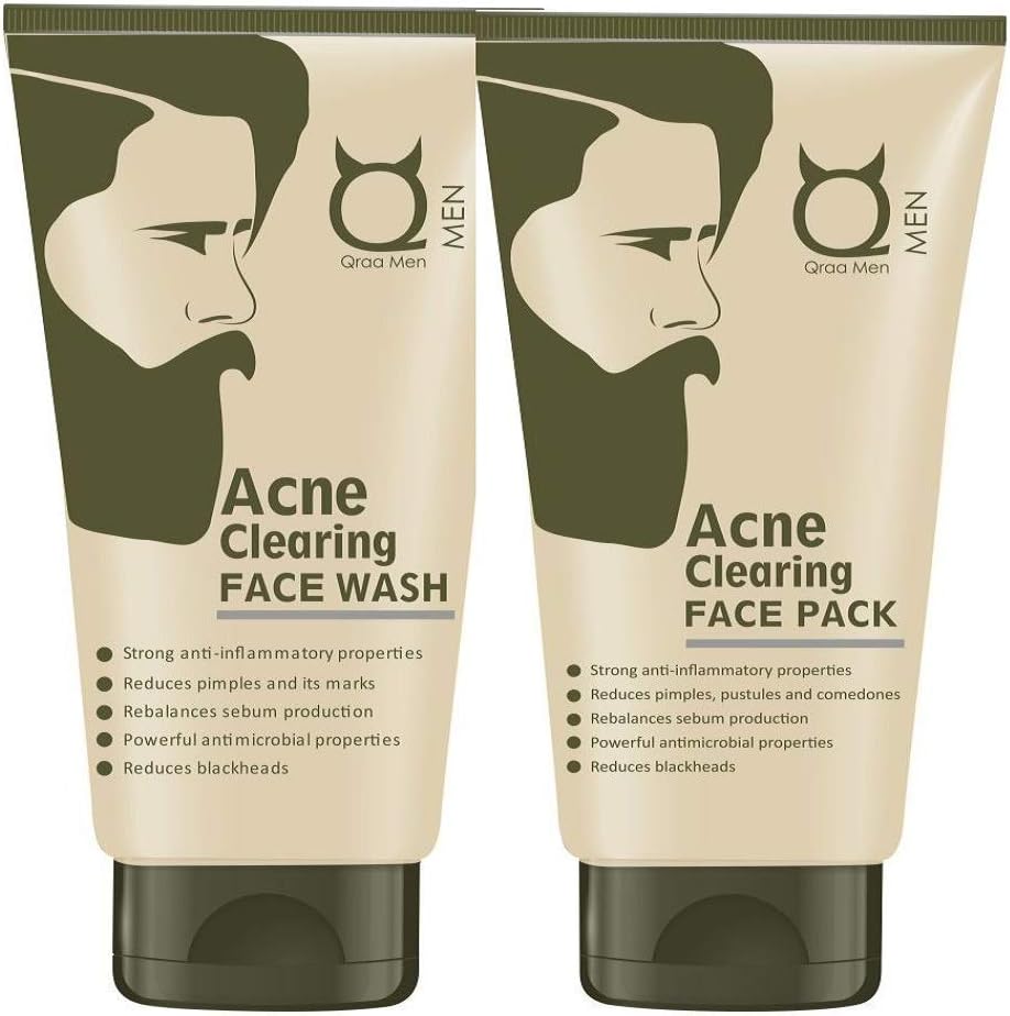 QRAA Acne Clearing Face Wash - 100 gm and Acne Clearing Face Pack for Men -100 gm Prevents and Clears Pimples