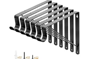 Yarssihha 6 Pack Closet Rod Bracket, Wall Mounted Closet Shelf Bracket, Black Closet Rod Support Bracket with Screws