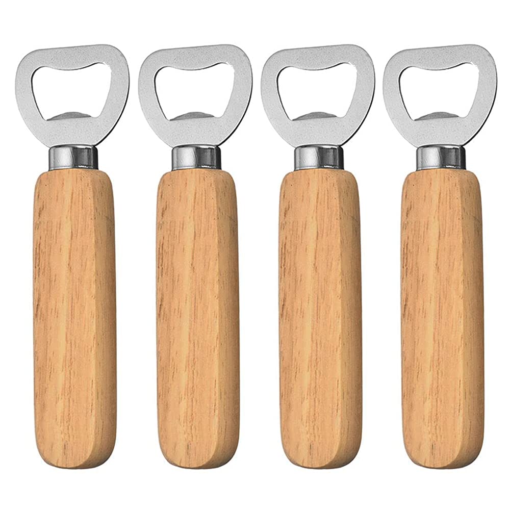 4 Pcs Personalised Wooden Handle Bottle Openers Beer Bottle Opener for Home Kitchen Bar Gift