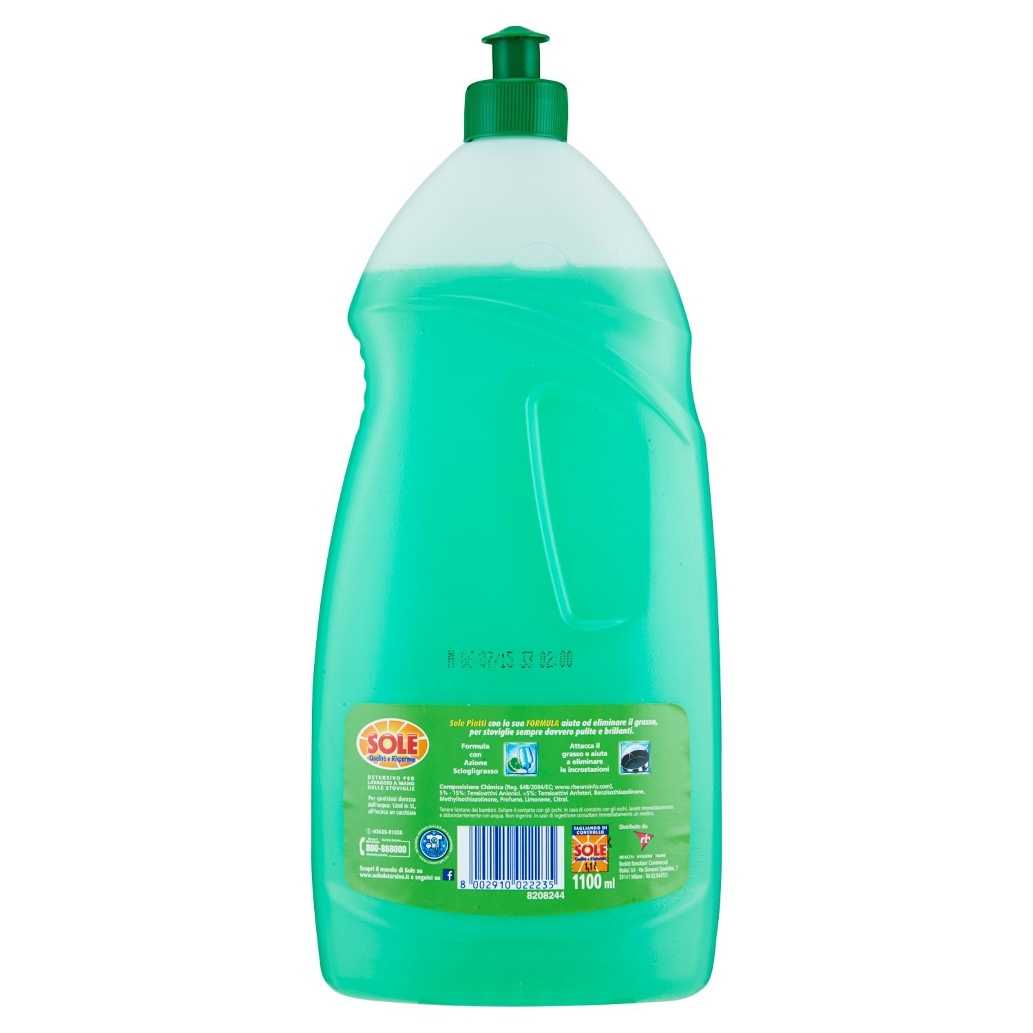 Sole Detersivo Per Piatti Azione Sciogligrasso Supergrassante Con Limone Verde 1100 Ml
