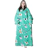 Queenshin Wearable Blanket Hoodie, Oversized Flannel Comfy Sweatshirt for Adults,Warm Cozy Hooded Body Blanket