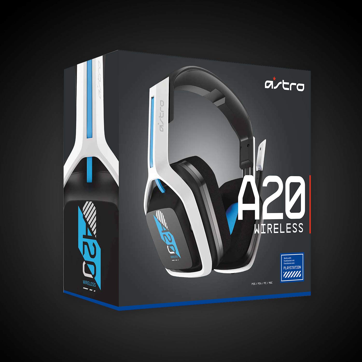 ASTRO Gaming A20 Wireless Headset Gen 2 for PlayStation 5/4, PC & Mac - White/Blue, Wireless Gaming Headset with Microphone