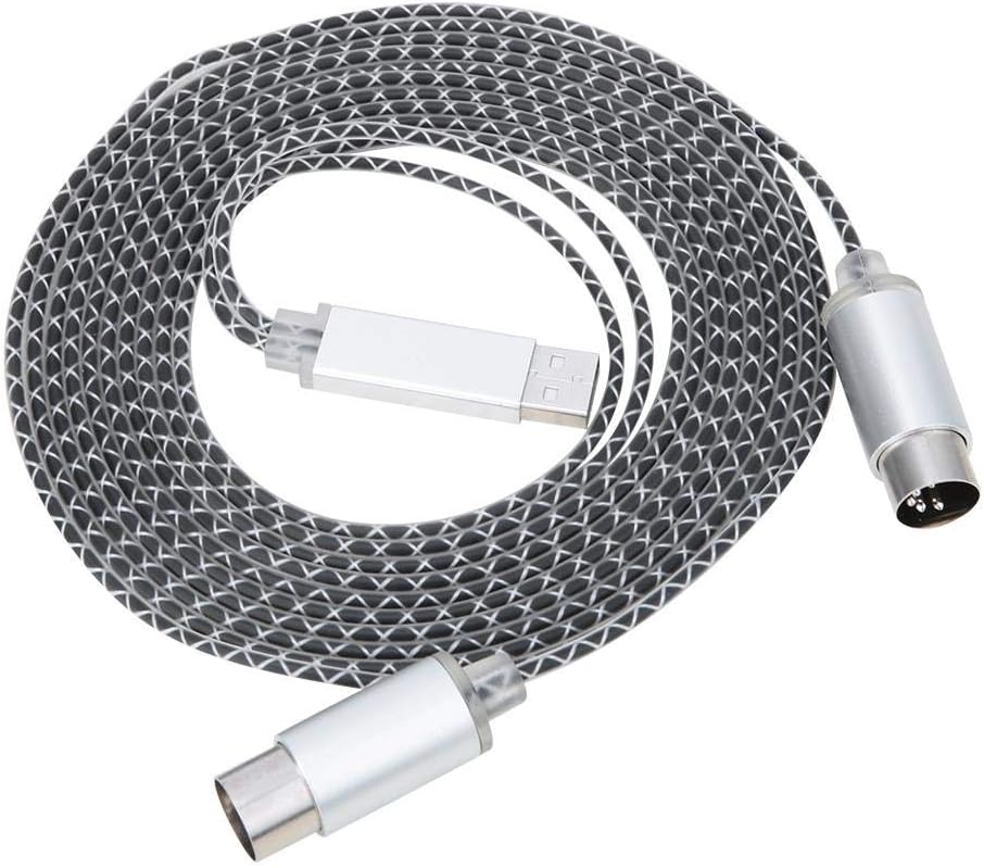 Rockyin Midi Cable, 5-PIN MIDI to USB Cable Electronic Drum Piano Music Editing Line Musical Instrument Accessories