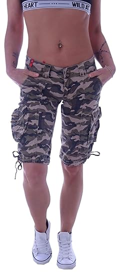 Style-Station Damen Cargohose Bermudas Capri Stoffhose Cargo Hose S 36 M 38 L 40