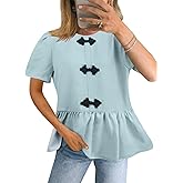 Falechay Women's Tunics Babydoll Top Short Sleeve Summer Tops Crew Neck Ruffle Pleated Blouse Tee Shirts