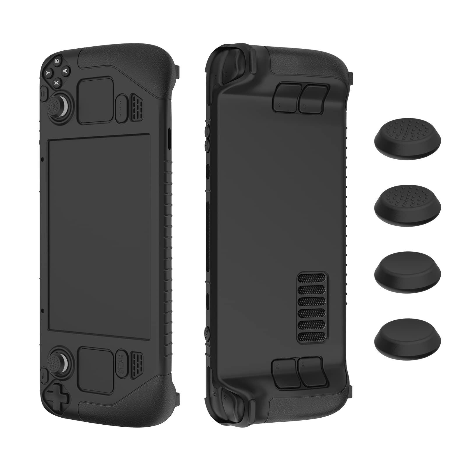 Ankersaila Case Compatible with Steam Deck,Thickened Soft Silicone Shockproof and Anti-Scratch Protective Cover with with 4 Rocker Caps (Balck)
