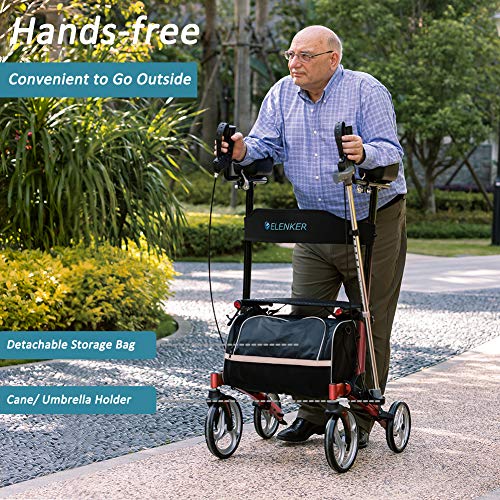 ELENKER Upright Walker, Stand Up Folding Rollator Walker with 10” Front