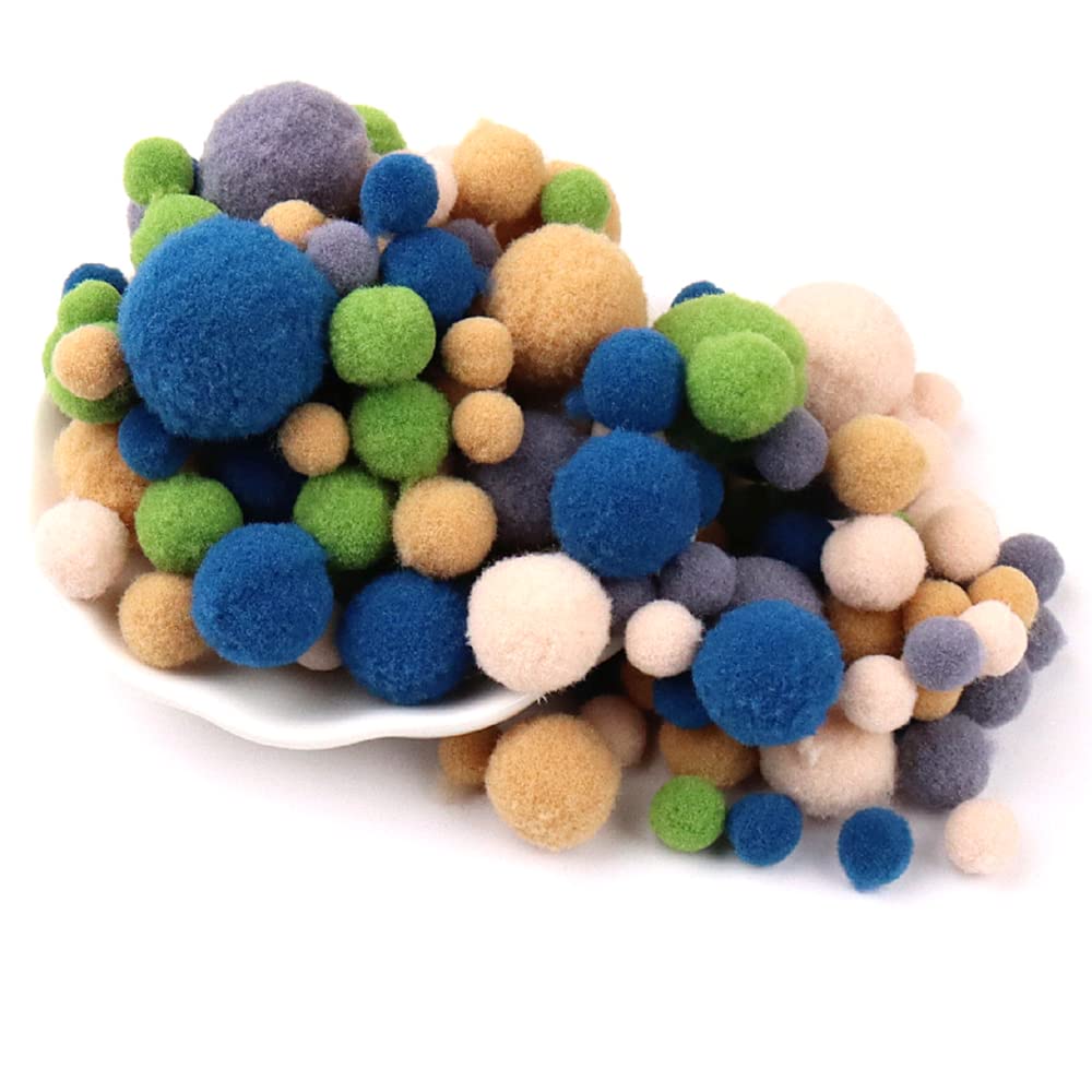 135 Colourful Pompoms for Crafts,10-30mmmini Pompoms Balls,Small Pompoms Balls,Fluffy Colourful Pom Pom Decoration Pompom Plush Balls Craft Accessories for Sewing Decoration DIY Crafts,Dark Blue Khaki