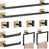 YACVCL 10-Piece Towel Bar Set,Black and Gold Bathroom Hardware Set, Black&Gold Bathroom Accessories Set, SUS304 Stainless Steel 23.6 Inch Towel Holder Towel Racks Set Wall Mounted
