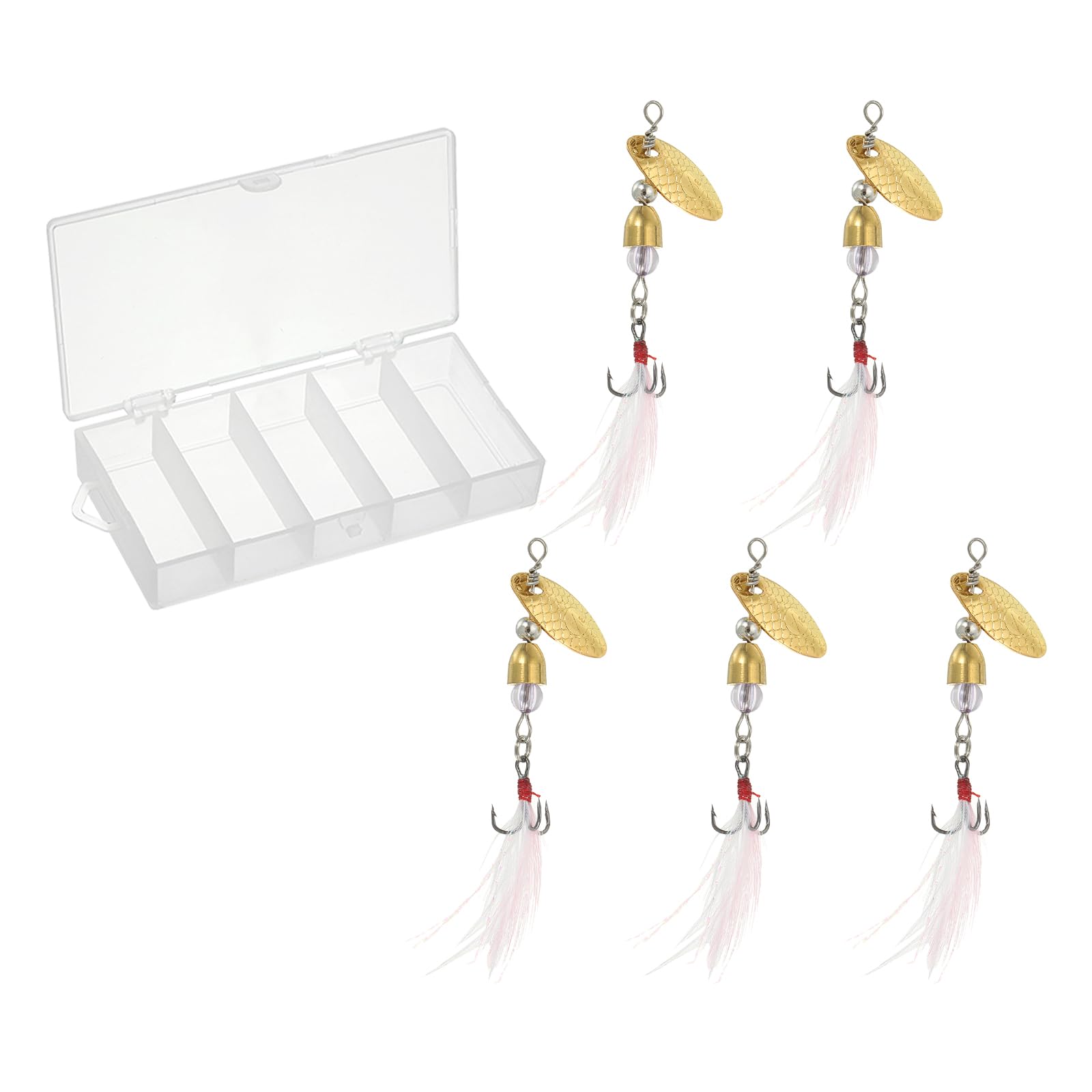 PATIKIL Fishing Lures Spinnerbait, 5Pack Trout Lures Rooster Tail Fishing Lures Treble Hooks Trout Spinners 1/8 oz with Tackle Boxes for Freshwater Saltwater Fishing, Gold Tone