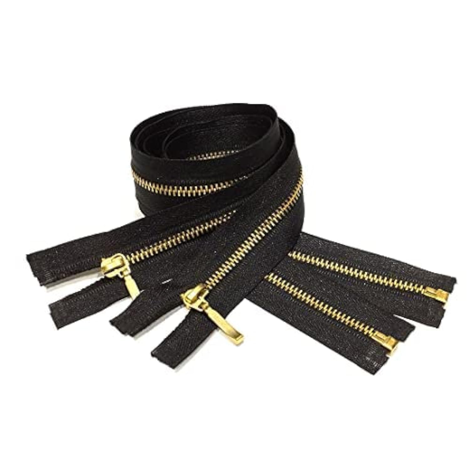 2 Pieces/Open Metal Zippers, Available in Maya 3# and 5#, Zip for Sewing, Black, Gold, Measurements, Zip for Sewing on Clothes, (3# 65cm 2u, 999)