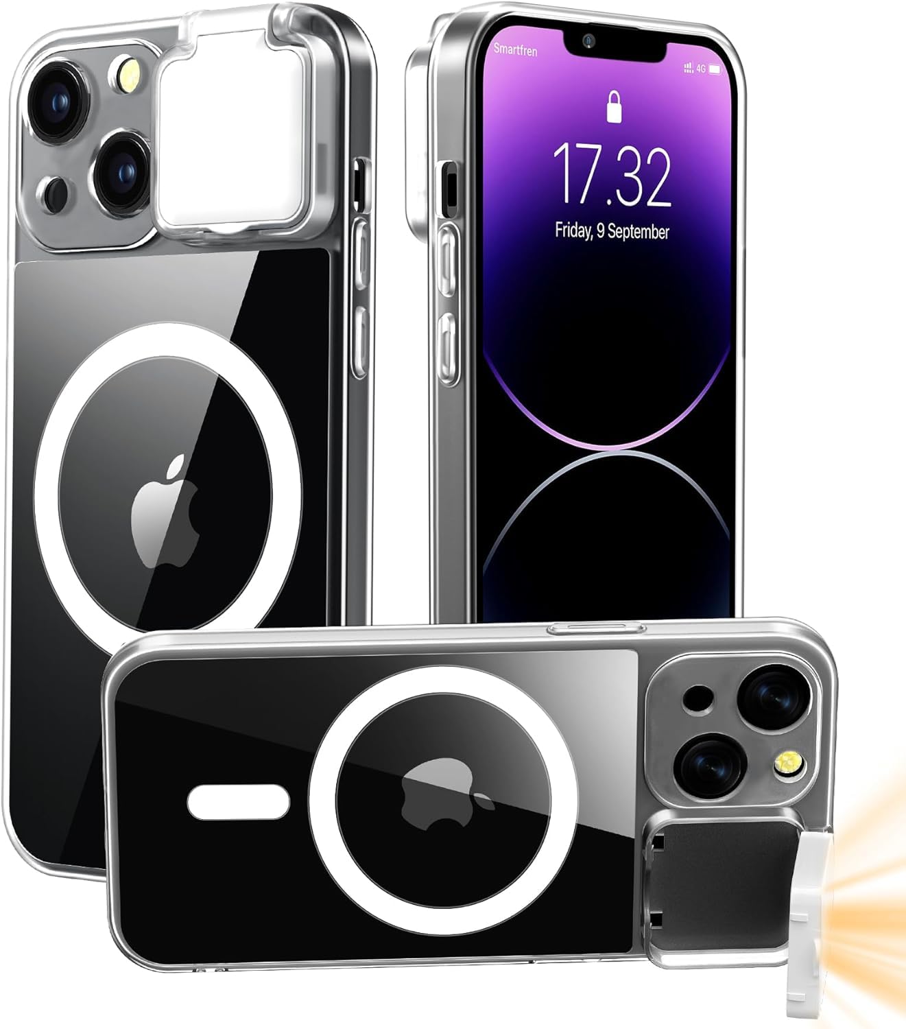 ZFMF Magnetic Case for iPhone 15 Case with LED Built-in Light-Up Selfie Light Rechargeable for TIK Tok/Stream/Makeup/Live/Video- Selfie (2 Models, 3 Level Brightness) Crystal Clear — image 1