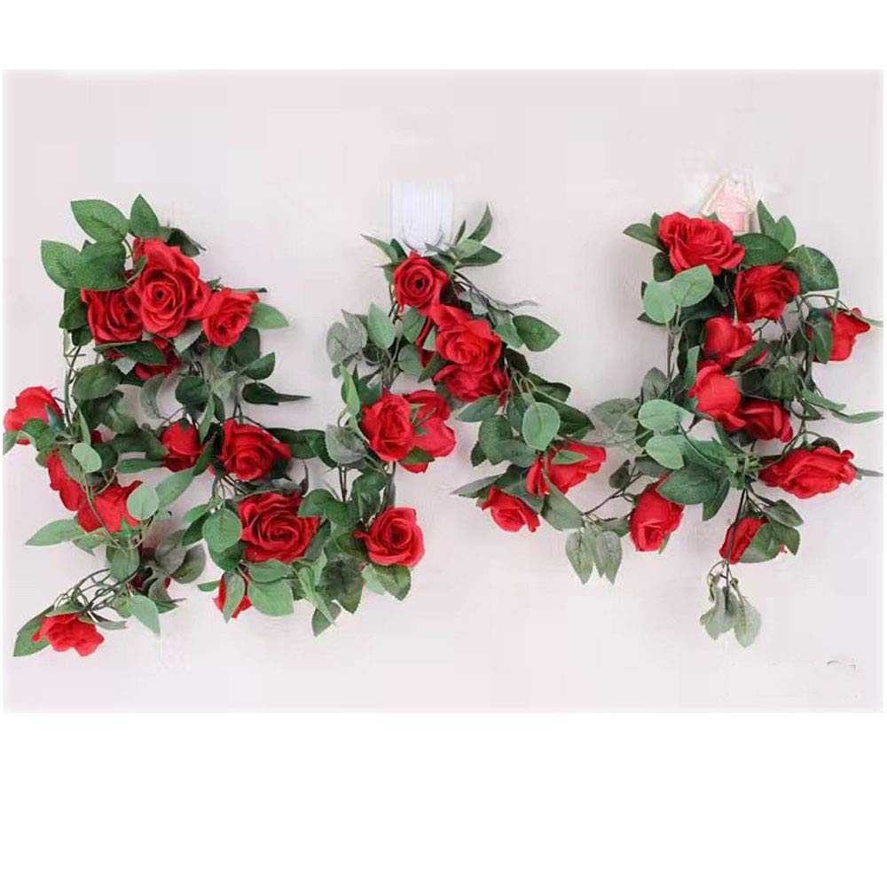Tatoko 2 3 M 86inch Silk Flowers Artificial Rose Vines Fake Rose Flower Strip Wedding Decorative Flowers Home Decoration 2pcs Big Red Silk Flower Arrangements