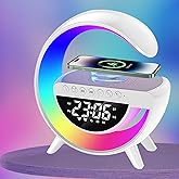 ZFMF Wireless Charging Table Lamp, Multifunctional Bluetooth Speaker & Alarm Clock - LED Bedside Desk Lamp Night Light for Heavy Sleepers, Superfine Bedroom Home Decoration (White)
