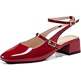 Coutgo Womens Mary Jane Chunky Low Heels Closed Square Toe Ankle Strap Pumps Wedding Party Dress Shoes