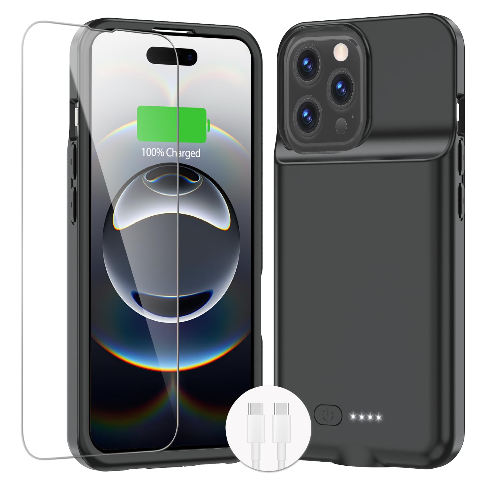 BOPPS Charging Case for iPhone 16 Pro 【Support Carplay】 Slim 8500mAh Portable Charger Case 360°Protection Rechargeable Extended Battery case for iPhone 16 Pro-6.3 Inch (Black)