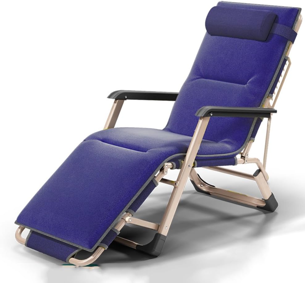 Sofa chair ZHIRONG Folding Chair Office Siesta Chair Casual Armchair Adjustable Angle Sun Loungers Garden Chair Summer Beach Chair Removable Cushion (Color : Blue)