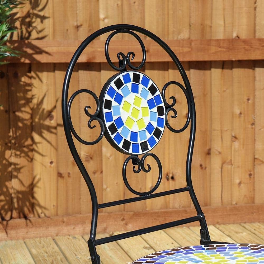 Super Saturday Wido 3 Piece Blue Mosaic Bistro Patio Garden Set Outdoor