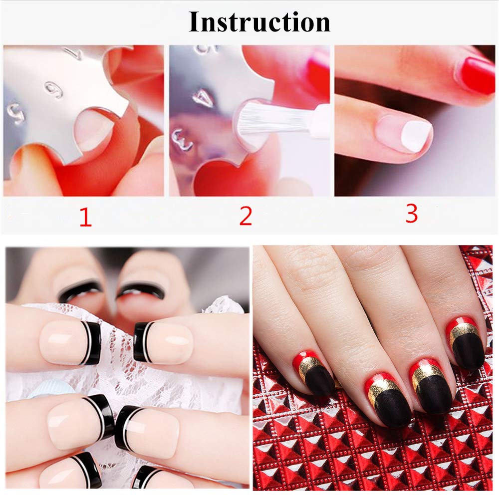 6pcs Nail Manicure Edge Trimmer, Kalolary French Smile Line Nail Acrylic Tool, Durable Stainless Steel Diy Plate Module for Nail Art Decoration : Beauty