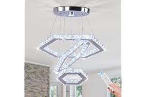 Cainjiazh LED Chandeliers Dimmable Crystal Chandelier 3 Rings Modern Pendant Light Adjustable Stainless Steel Ceiling Light Fixture for Dining Room Bedroom Living Room
