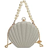 IAMUHI Lovely Shell Handbag Purse Beaded Evening Bag Chain Cross-body Clutch Purse