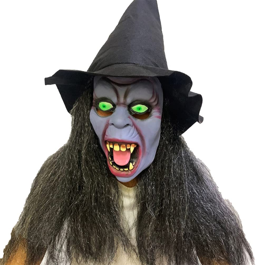 TOPOQ Witch Mask with Wigs Witch Hat Scary Halloween Witchs Wizard Costume Head Mask Old Man Masks Halloween Cosplay Costume Party Headwear Fancy Dress for Adults