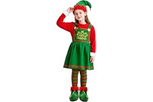 Dormstop Kids Holiday Elf Costumes Deluxe Grils Christmas Elf Dress Set Christmas Party Dress Outfit