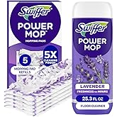 Swiffer Power Mop Refill Pack, Floor Cleaner for Mopping Tile, Vinyl, Laminate, Wood in Home, Bathroom, Kitchen, All Purpose Multi-Surface Cleaning, 5 Pads + 1 Lavender Solution
